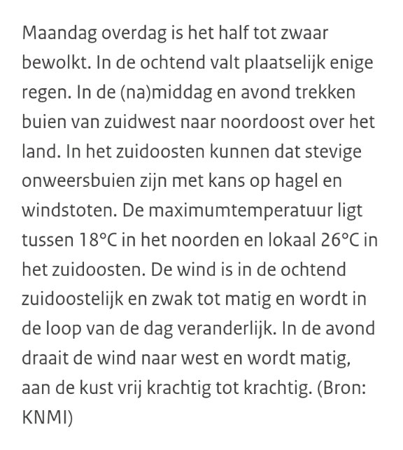 Het is grotendeels droog in Albrandswaard met af en toe zon. De temperatuur stijgt naar een graad of 22. Er waait een zuidoostelijke zwakke wind.
buienradar.nl/weer/albrandsw…

*Pollen &amp; hooikoorts:
hooikoortsradar.nl

*Landelijk weerbericht:
Afbeelding 3+4
knmi.nl/nederland-nu/w…