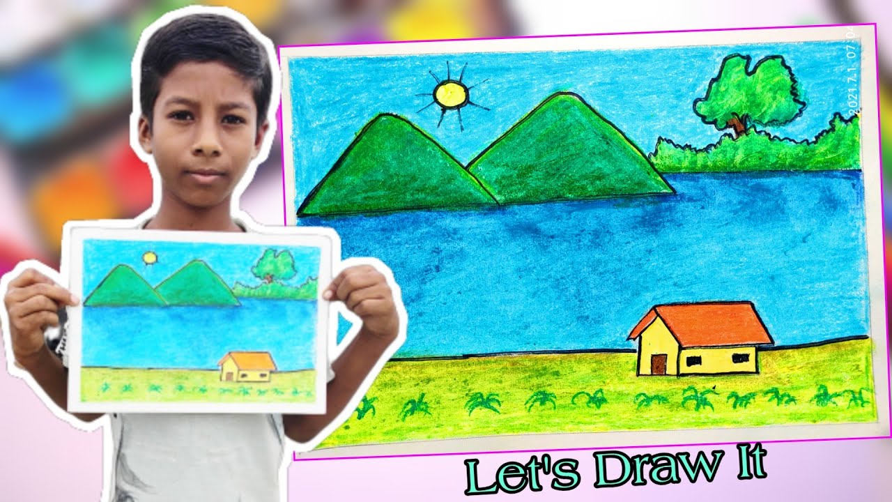 Easy scenery drawing.|| how to draw a beautiful scenery... - YouTube