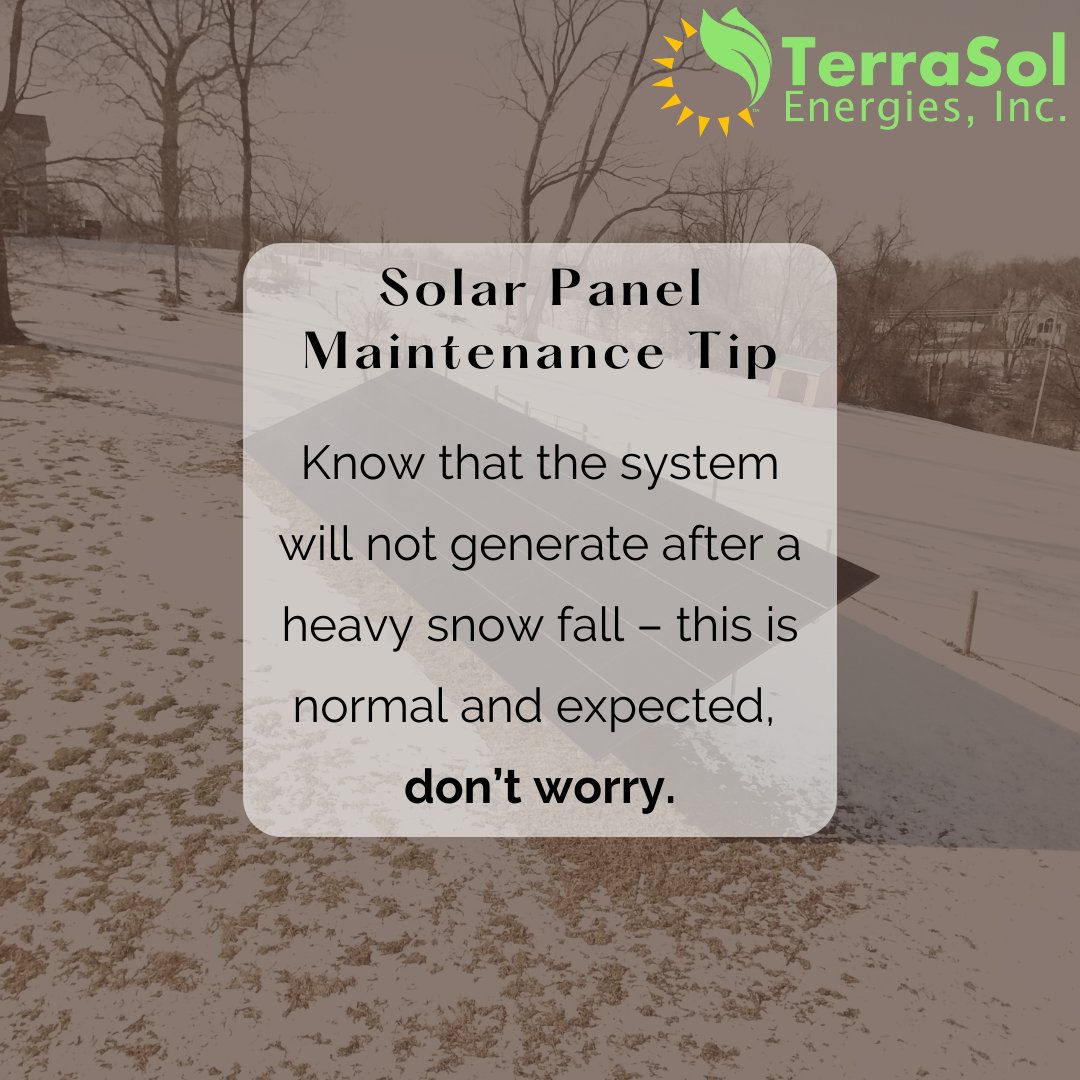TerraSolEnrg's tweet image. Most energy will come in spring, summer and fall, so don’t fret if the array is covered a few days of the year.
#solarpanelmaintenance #solarpaneltips #solarpanel #terrasol #renewableenergy