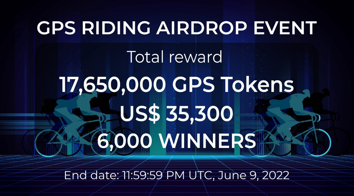 Only few days left

GPS Riding #AIRDROP 17,650,000 $GPS TOKENS💎 ~ US$ 35,300

👉Join us now: t.me/gpsriding_bot

⏰End date: 11:59:59 PM UTC June 9th, 2022
🎉Total prize: 17,650,000 $GPS TOKENS💎~ US$ 35,300

#airdrop #gpsriding