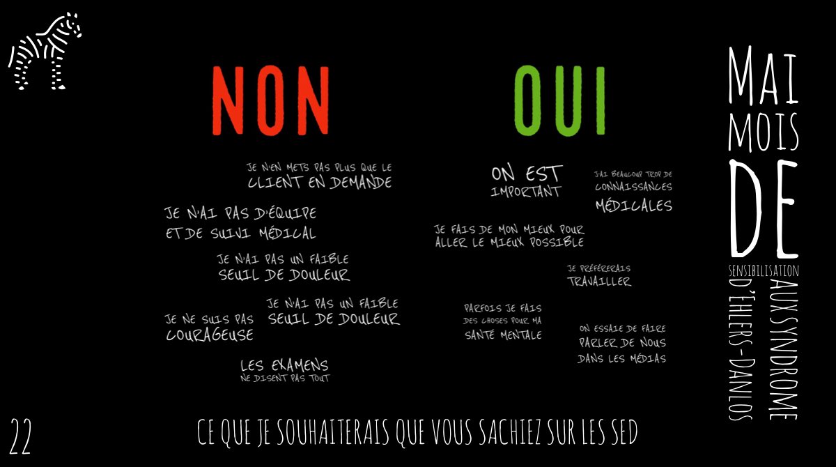 Mai, mois de sensibilisation aux syndrome d’Ehlers-Danlos (SED) #myEDSchallenge  

Jour 22: Ce que je souhaiterais que vous sachiez sur les SED