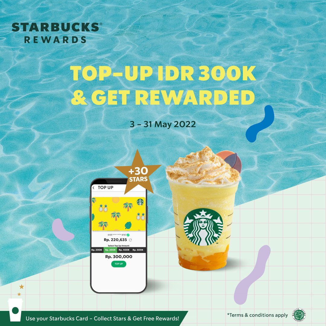 The more you spend, the more STARS you will get 🤩 You can easily reach  MORE STARS just by topping up your Starbucks Rewards Member card at your  nearest Starbucks Store or