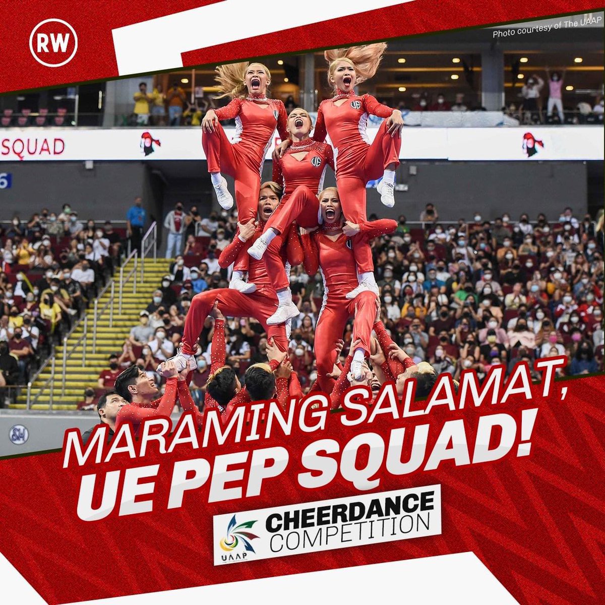 RWconnects's tweet photo. Congratulations to the UE Pep Squad for giving out an impressive performance in the UAAP Season 84 Cheerdance Competition. You may have fallen short in the competition, but you are the most victorious in our hearts. 

Thank you very much, Warrior Cheerdancers! ♥️

#UAAPCDC2022 https://t.co/eWB64gegfF