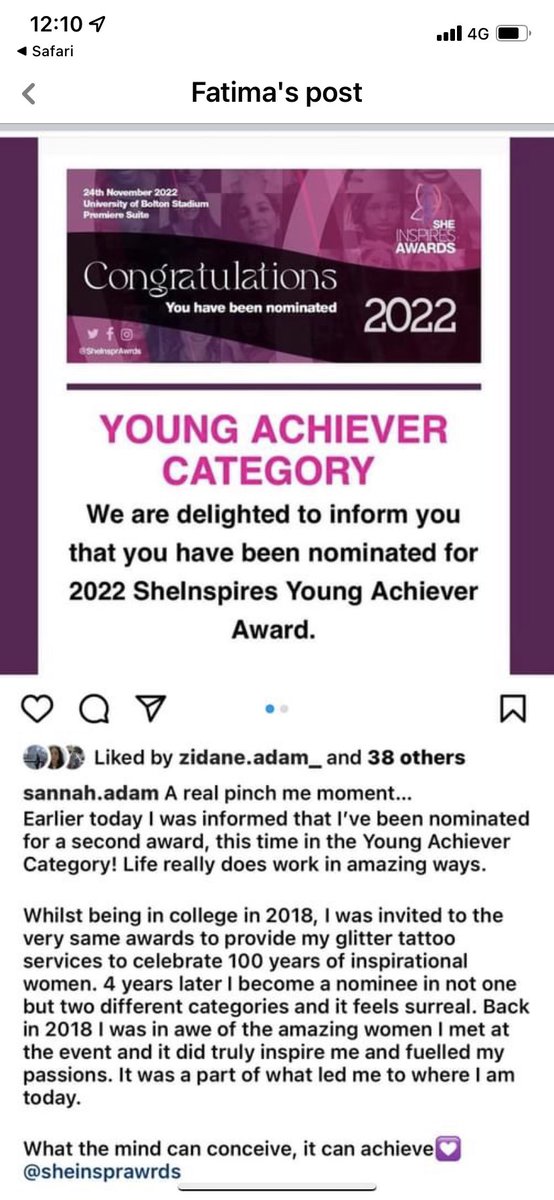 KarenBramwell's tweet photo. So proud of Sannah, one of our ⁦@StPaulsBolton⁩ alumni who has been nominated in 2 categories at ⁦@SheInsprAwrds⁩ I hope she wins just like I did. As her ex Headteacher I know this is thoroughly deserved ⁦@ForwardAs1Trust⁩ https://t.co/ZNIBfUdnYL