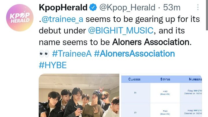 traineadata's tweet photo. Korean news outlets talking about BIGHIT's new boy group 

#TraineeA #AlonersAssociation @trainee_a https://t.co/Xqv3RTbx9o