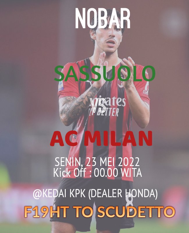 Yuk ramaikan nobar terakhir lur , sambil merayakan Scudetto ke 19 🔥🔥

Grazie
Cc : <a href="/MilanistiOrId/">Milanisti Indonesia</a>