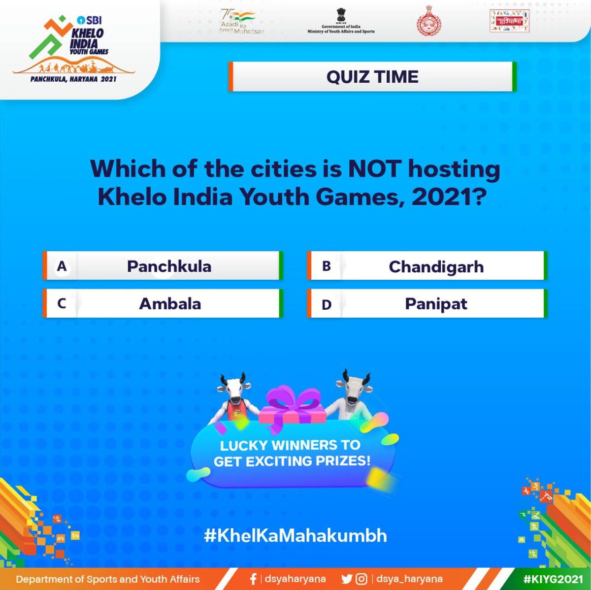 dsya_haryana's tweet image. It is SUNDAY QUIZ time!

Comment your answer, tag your friends (mandatory) and 3 early birds will win exciting prizes after answering 3 consecutive questions correctly!

#KheloIndia2021 #HaryanaKiShaan #HaryanaMeinSwagat #KhelKaMahakumbh