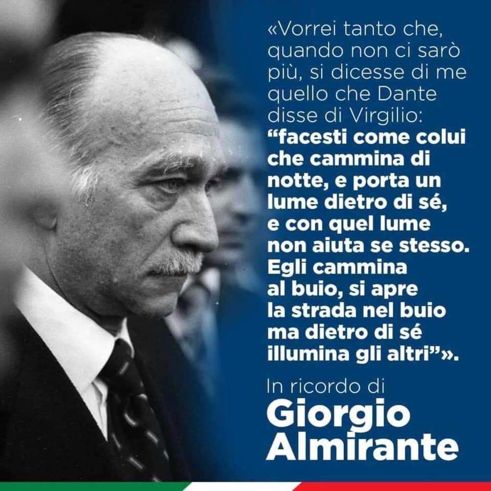 MuceliAlessio's tweet photo. Moriva #33anni fa #GiorgioAlmirante.
Un esempio di onestà e capacità politiche riconosciute anche dai suoi avversari. Un uomo che amava l’Italia profondamente.
#Almirante #FratellidItalia https://t.co/nJbAZkqqhB