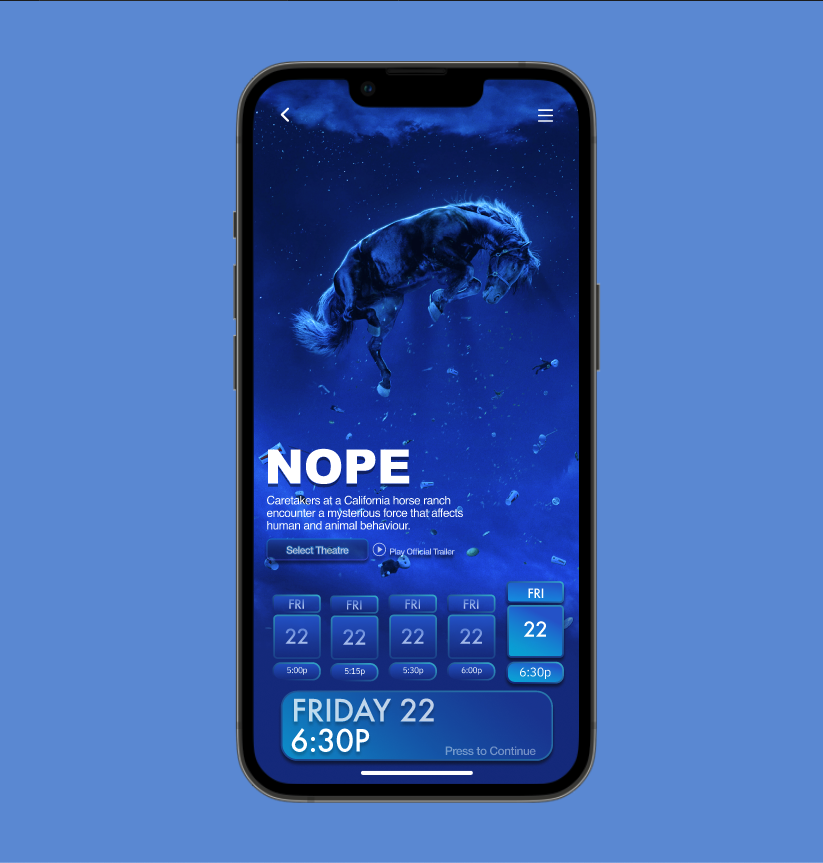 TittleAJ's tweet photo. New to UI/UX design, Made these wireframes for a theatre app. Using One of the #NopeMovie posters as visual. I Would appreciate feed back! #uxui #uidesign https://t.co/bJlu8HsYtr