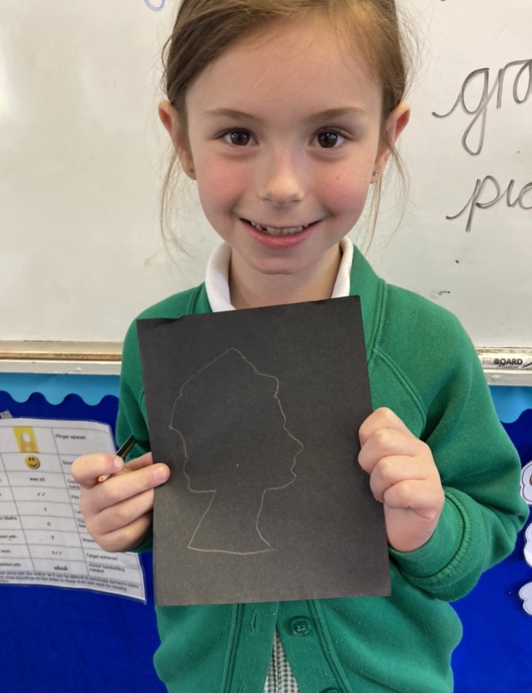 cwp_clyne's tweet photo. Look at this lovely young lady and her careful tracing of a beautiful wise old lady (she cut out out skilfully too!) #PlatinumJubilee https://t.co/31KDmE1T73