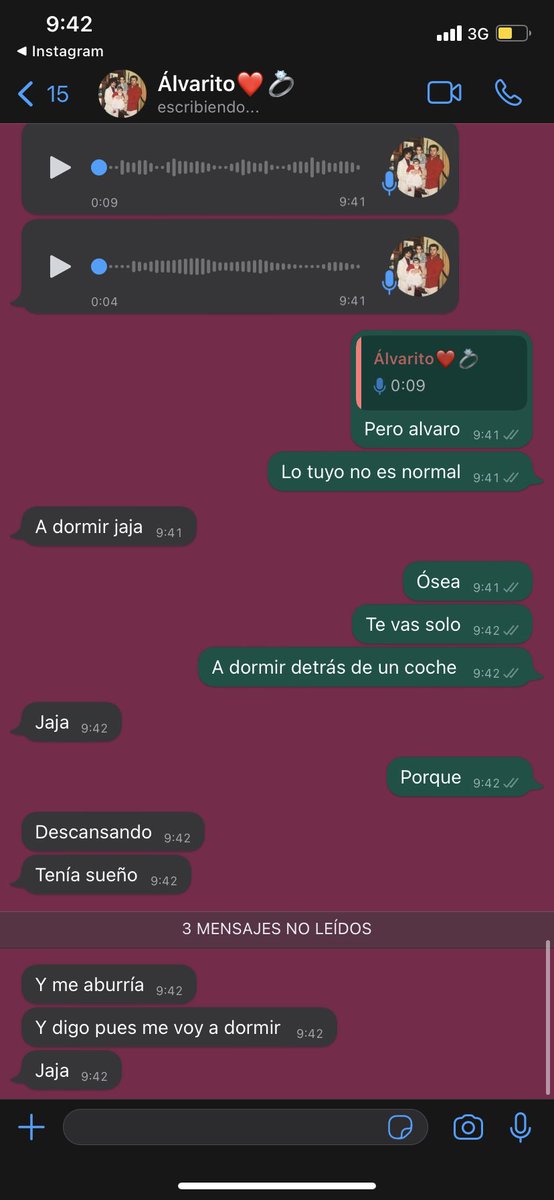 Yo: esta de fiesta seguro que me pone los cuernos
Miro insta, mi novio: