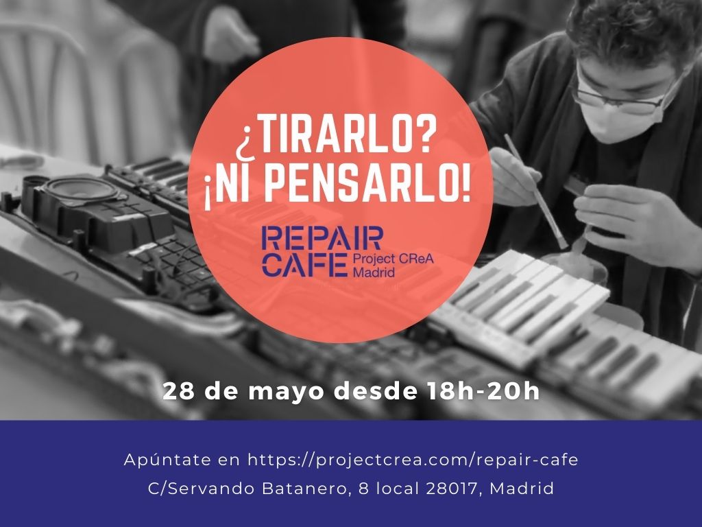 ProjectCReA's tweet photo. ¿No consigues repararlo? ¿no lo tires! Te ayudamos GRATIS! El 28 de mayo de 18-20h https://t.co/tAhQYNJXu3