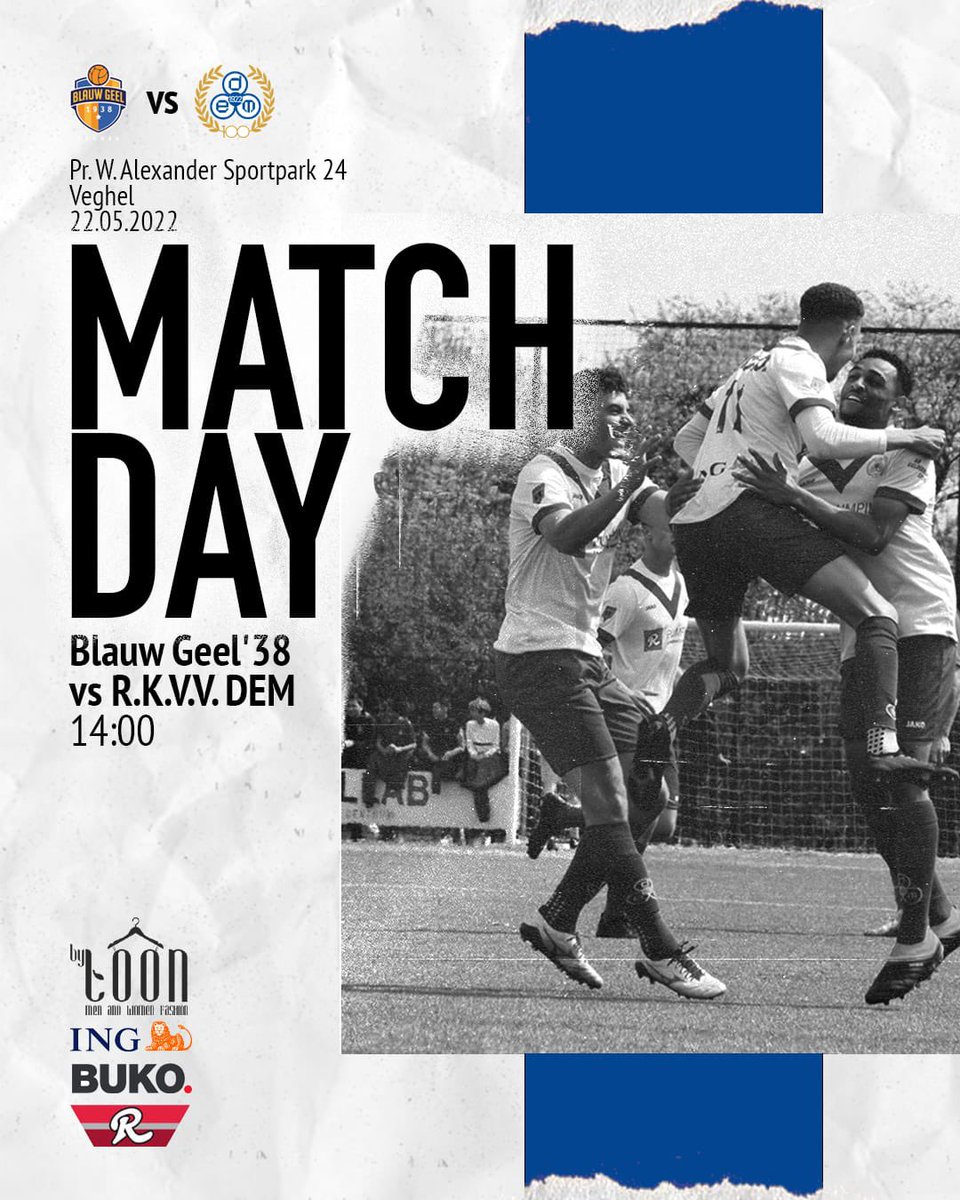 RKVV_DEM's tweet photo. ⚽️⚽️“MATCHDAY”.⚪️🔵 
@RKVV_DEM 
💾  22 mei 2022
🆚 @blauwgeel38 
🏆 @DerdeDivisieZon 
⌛️Speelronde 31
🏟️ Prins W. Alexanderpark 24
📌 Veghel 
🕝 14:00 uur 
#dooreendrachtmacht #samenzijnwedem #bladem  #dem100 https://t.co/EmPxtmXZkk