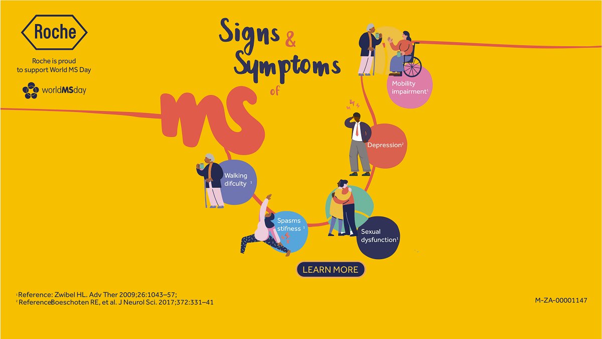 Roche_Africa's tweet photo. Do you know the signs of MS? They can appear gradually over time or suddenly. If you suspect MS, seek medical advice as soon as possible. Learn more: https://t.co/SwXGJMfwx9 #ItCouldBeMS https://t.co/vmWGuv9Nod