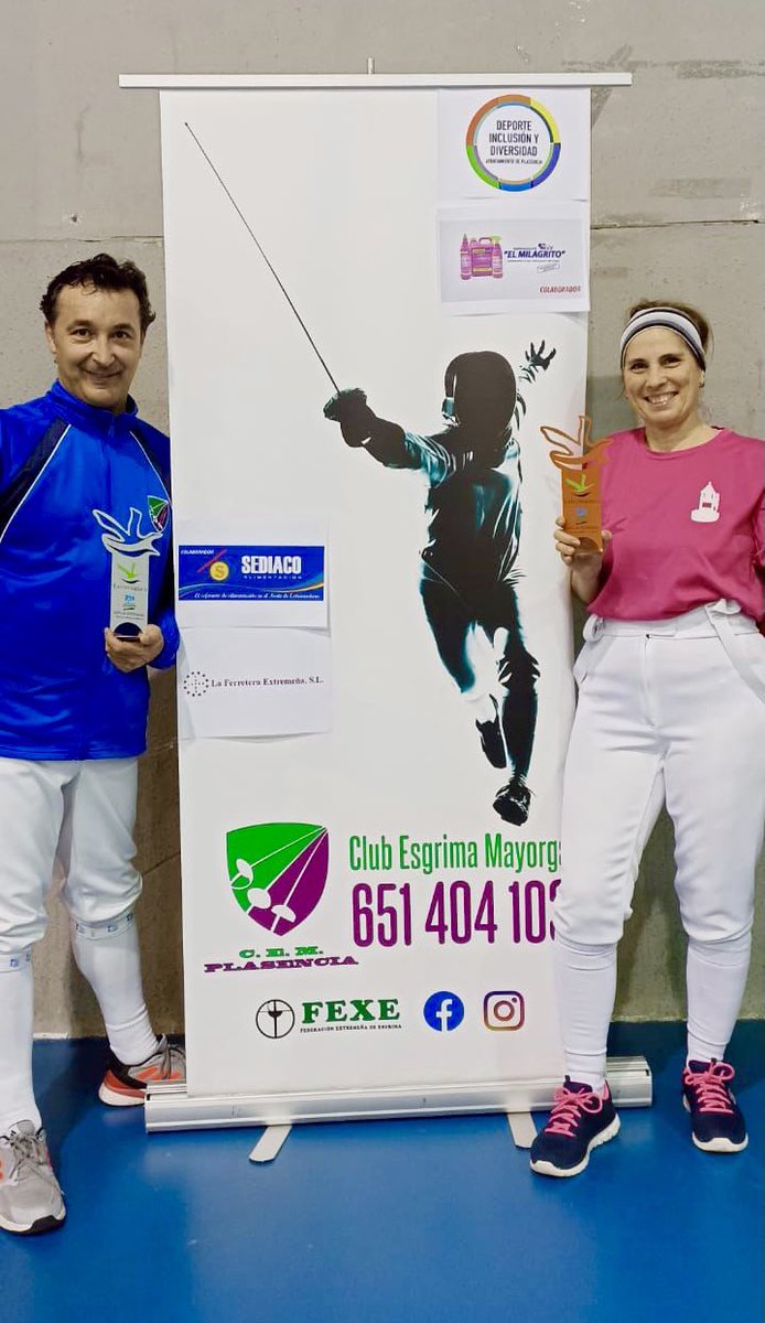 Samuel y Rocio del Club Esgrima Mayorga quedan sub campeón y tercera clasificada en el Campeonato de Extremadura de esgrima.
Felicidades a ambos y al club por el gran trabajo que hace! 
<a href="/Ayto_Plasencia/">Ayto. de Plasencia</a> 
<a href="/samuelmargar/">SAMUEL MARQUEZ</a>