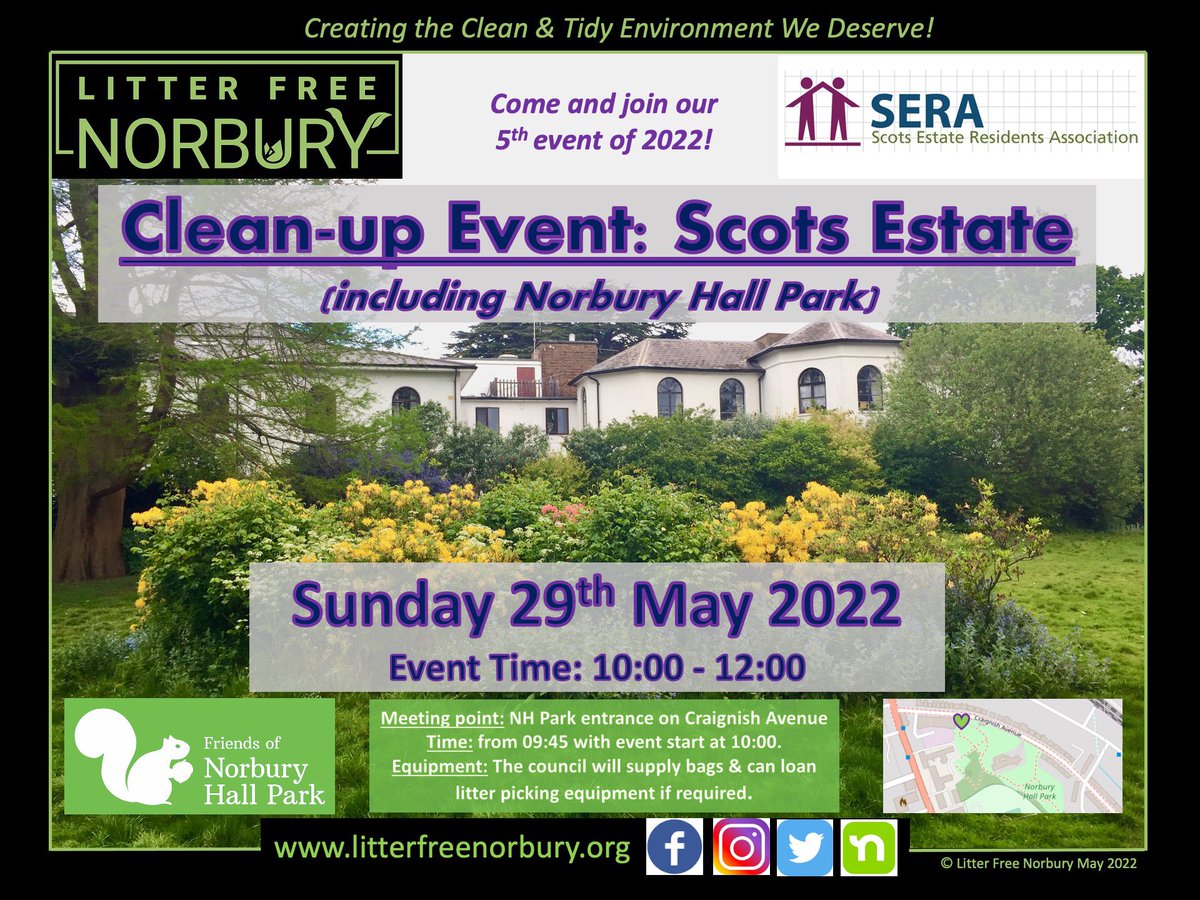 Our next clean-up event is happening next Sunday - see poster for details ⬇️ @SERASW16 @NorburyGreenRA @LoveNorburySW16 @croydonevents @CroydonNbrhoods @NorburyHall @NorburyHallPark #litter #croydon #norbury #sw16