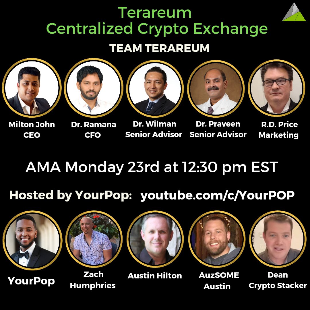 RDPrice's tweet photo. Terareum Announcement:
AMA Monday at 12:30 pm EST Team Terareum hosted by @Yourpop8 
@miltonterareum @DrRamanaNaidu @Wilmanmd @DrFamilyAllergy @RDPrice @zachhumphries @austinahilton @AuzsomeAustin &amp; @cryptostacker72 
Set YOUR 🔔 👇
https://t.co/exVqsfnA5D https://t.co/WIedxaWe3T