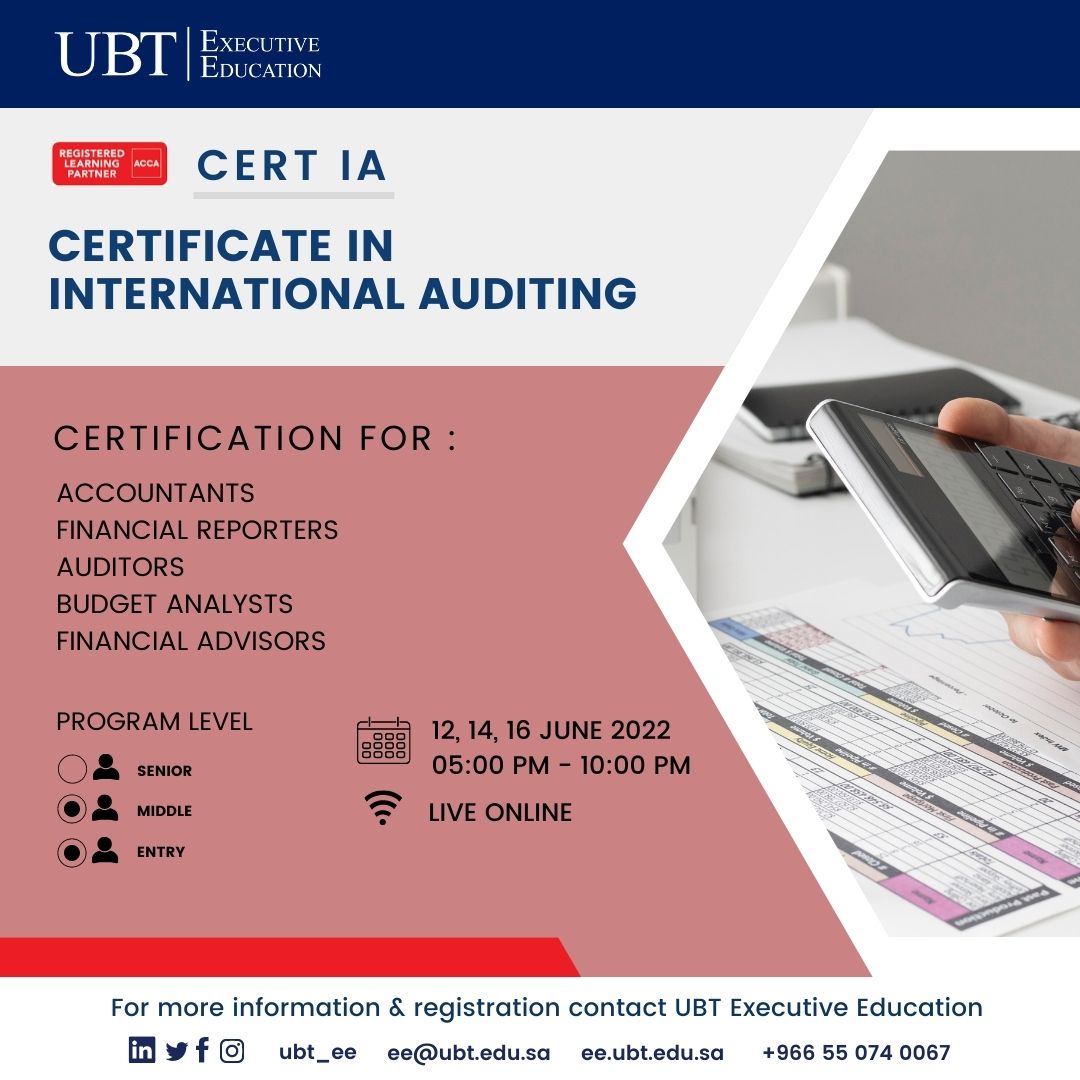 UBT_EE's tweet photo. Be Certified in International Auditing and earn your CertIA designation by UBT Executive Education &amp; @ACCA.

#acca #ifrs #finance #financialreporting #accounting #internationalauditing #auditing #auditors #managementtraining #professionaldevelopment #executiveeducation https://t.co/wrIRIkOk0w