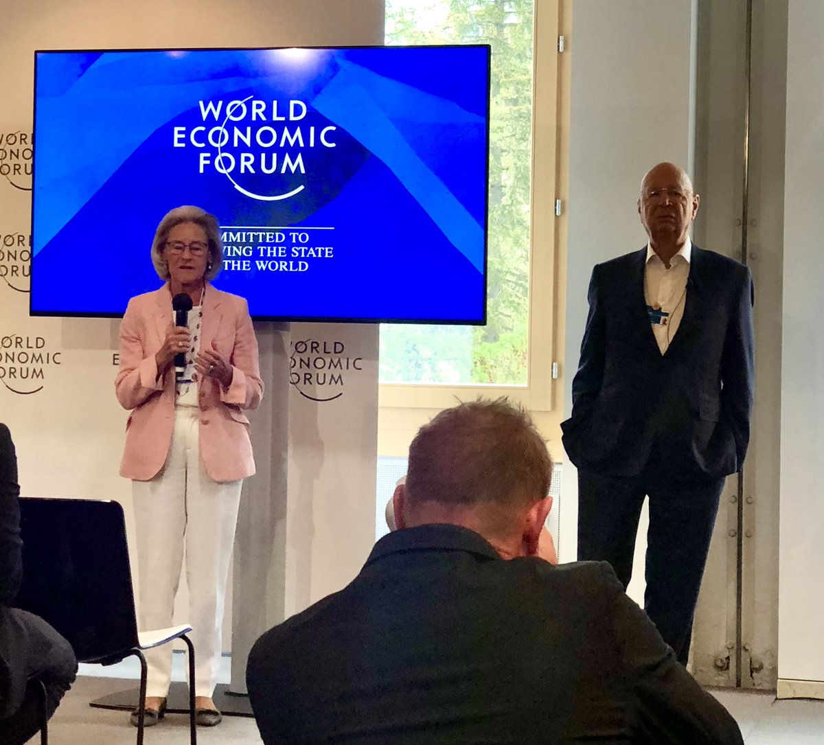 UN_JonathanWong's tweet photo. Hilde & Klaus Schwab welcoming @schwabfound Fellows, @GlobalShapers & #YGL to @wef in #davos. Proud to be part of this community & look forward to sharing @UNESCAP work on #socent & #impiv @ events on #socialeconomy & launch of World #Investment for #Development Alliance. https://t.co/jUzBswSHVE