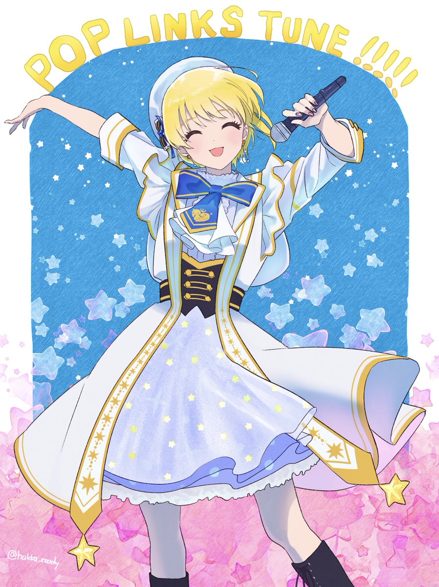 blonde hair microphone solo closed eyes smile short hair hat  illustration images