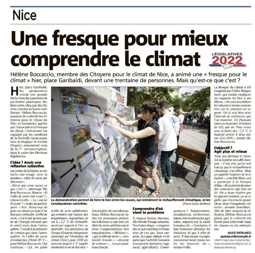 📰 #NUPES : "Une fresque pour mieux comprendre le climat"

Événement organisé par la candidate <a href="/ChaintronAnne/">Anne-Laure Chaintron</a>  de la #Circo0601 pour comprendre les causes et conséquences du changement climatique 📈

<a href="/AlicePatalacci/">Alice Patalacci</a> pour <a href="/Nice_Matin/">Nice-Matin</a>

#Nice06 #Circo0601 #Circ0603 #Législatives2022