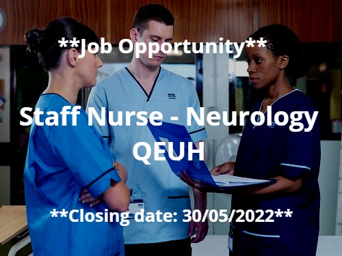 Job Opportunity - Staff Nurse, Neurology, QEUH 4 positions, full & part-time,12-hour shifts. Openings are in the Institute of Neurological Sciences, Ward 67. If you would like more detailed information or an informal chat, please visit: apply.jobs.scot.nhs.uk/displayjob.asp… Closes: 30/05/2022