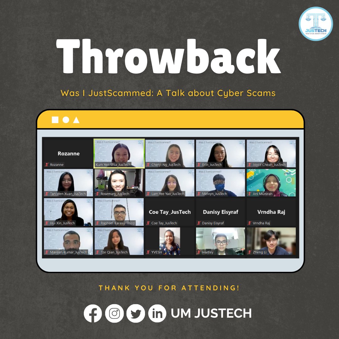 umjustech's tweet photo. [Was I Just Scammed : A Talk by Justech]

We are utmost grateful to all of the participants that were willing to spend their night with us.

And to all the winners of the quiz, Congratulations! 🎉

#UMJusTech #BridgingTechnologyAndJustice https://t.co/JvJzWjeVp7