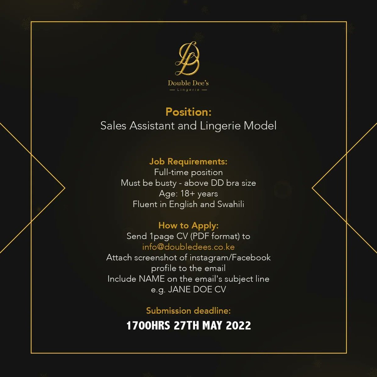 doubledeeske's tweet photo. Are you THE ONE we are looking for? 

Swipe ⬅️ to view job description

*ps, if you know someone who would be perfect for the job, please share this post with them 😊 

#job #jobalert #salesjob #sales #modeling https://t.co/bgR9GR58lO