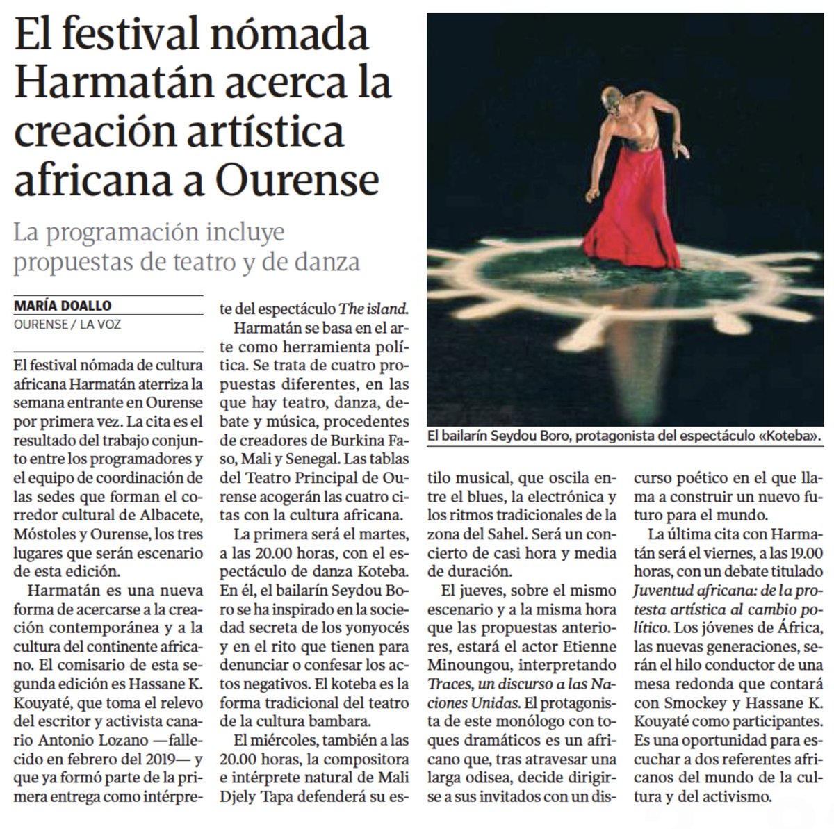 🗞 <a href="/VozOurense/">La Voz de Ourense</a> " El festival nómada Harmatán <a href="/HOurense/">FESTIVAL HARMATÁN OURENSE</a> acerca la creación artística africana a Ourense"
lavozdegalicia.es/noticia/ourens…