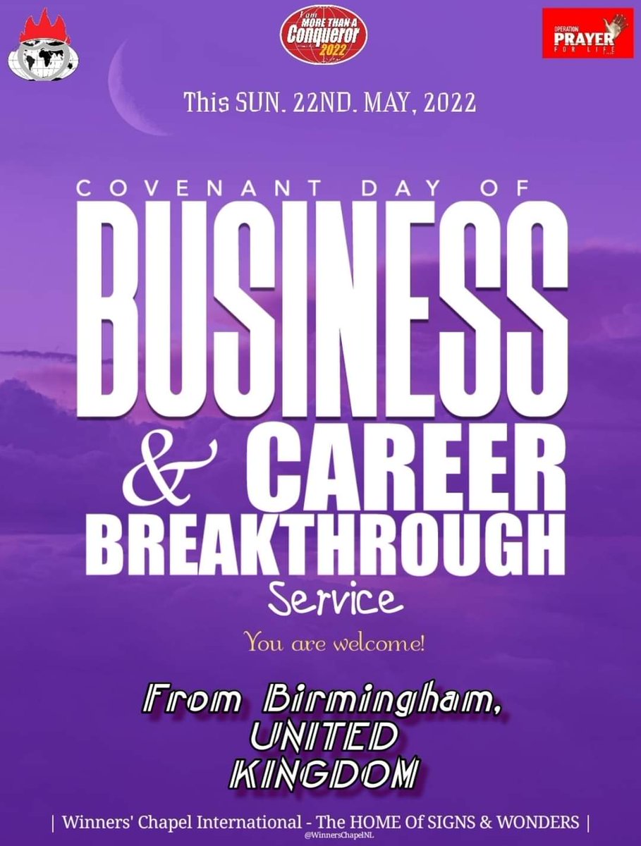 WinnersChapelNL's tweet photo. COVENANT DAY OF BUSINESS & CAREER BREAKTHROUGH SUN., 22-05-2022 - Is Now LIVE Or On Demand #Birmingham #UnitedKingdom Via #Facebook :π https://t.co/YynK6KpiBX π Via #PscpTV :π https://t.co/DOSxNiHfLo π & Via #YouTube π https://t.co/Rqh0Bun5wt ππ https://t.co/KAXVl1M1VC π| https://t.co/sU2xqc9sHO