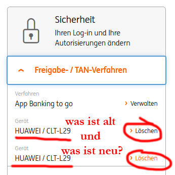 onlinedasein's tweet photo. Nach Umzug der ING-App vom alten auf ein baugleiches neues Handy wollte ich das alte Gerät löschen. Aber welches ist welches, @ING_Deutschland? #usabilityfail https://t.co/xcnSL6MMUW