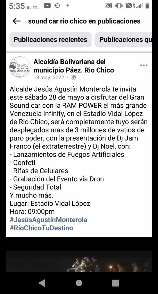 Que el Hospital de Río Chico no hay insumos y los Rayos X no funcionan? El aseo no recoge la basura?  hay fallas eléctricas? El Liceo Las Mercedes no tiene computadora ni luz? Pero tenemos SOUND CAR en Río Chico 28/5 patrocinado por <a href="/Monterolapsuv/">Jesús A. Monterola</a> y con aval de <a href="/HectoRodriguez/">Héctor Rodríguez C.</a>