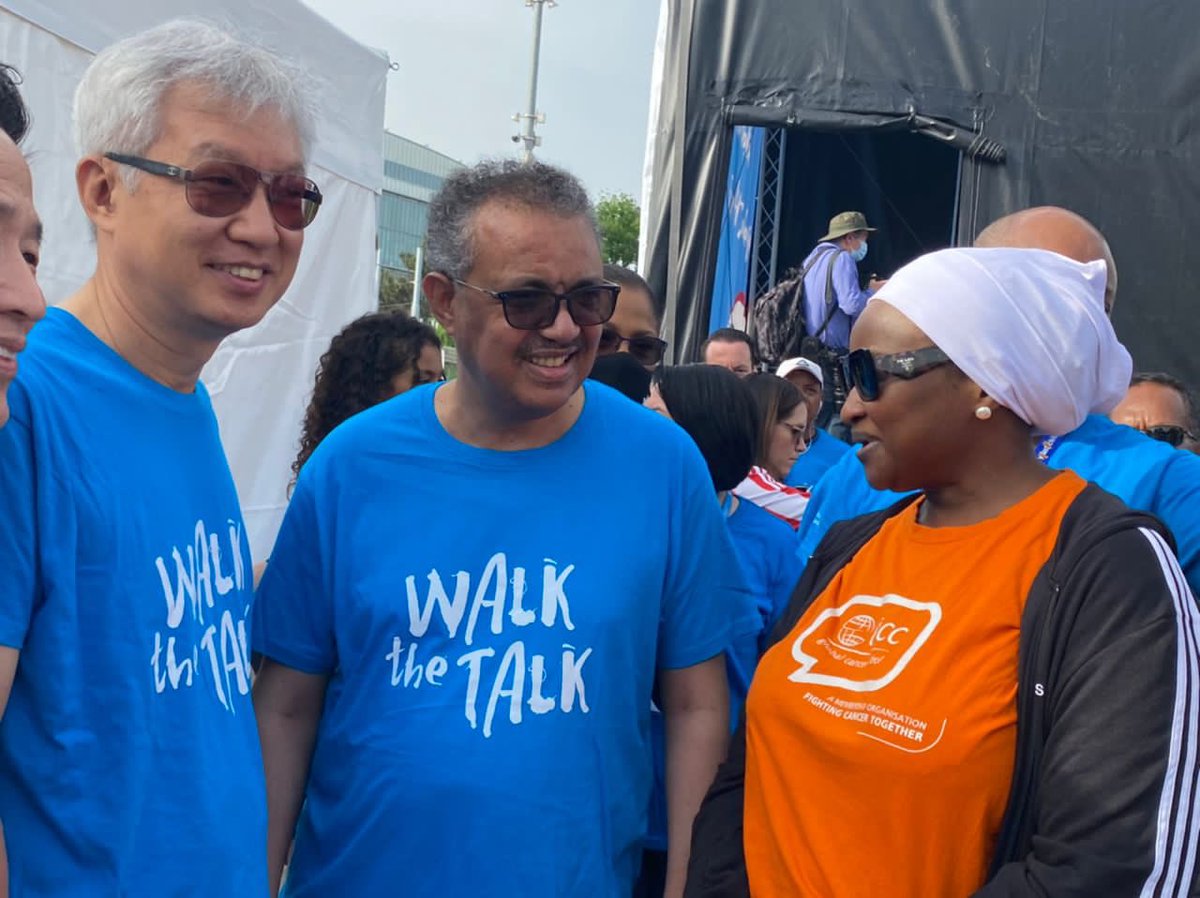 DrZSB's tweet photo. Energetic start to the day @WHO #WalkTheTalk with colleagues @uicc, @DrTedros, my brother and deputy DG @Chikwe_I so many wonderful people; great atmosphere; calories burned…Adopting a regular and serious exercise regime has truly changed my life. #HealthForAll #walkawaycancer https://t.co/tVJRDCQaq1