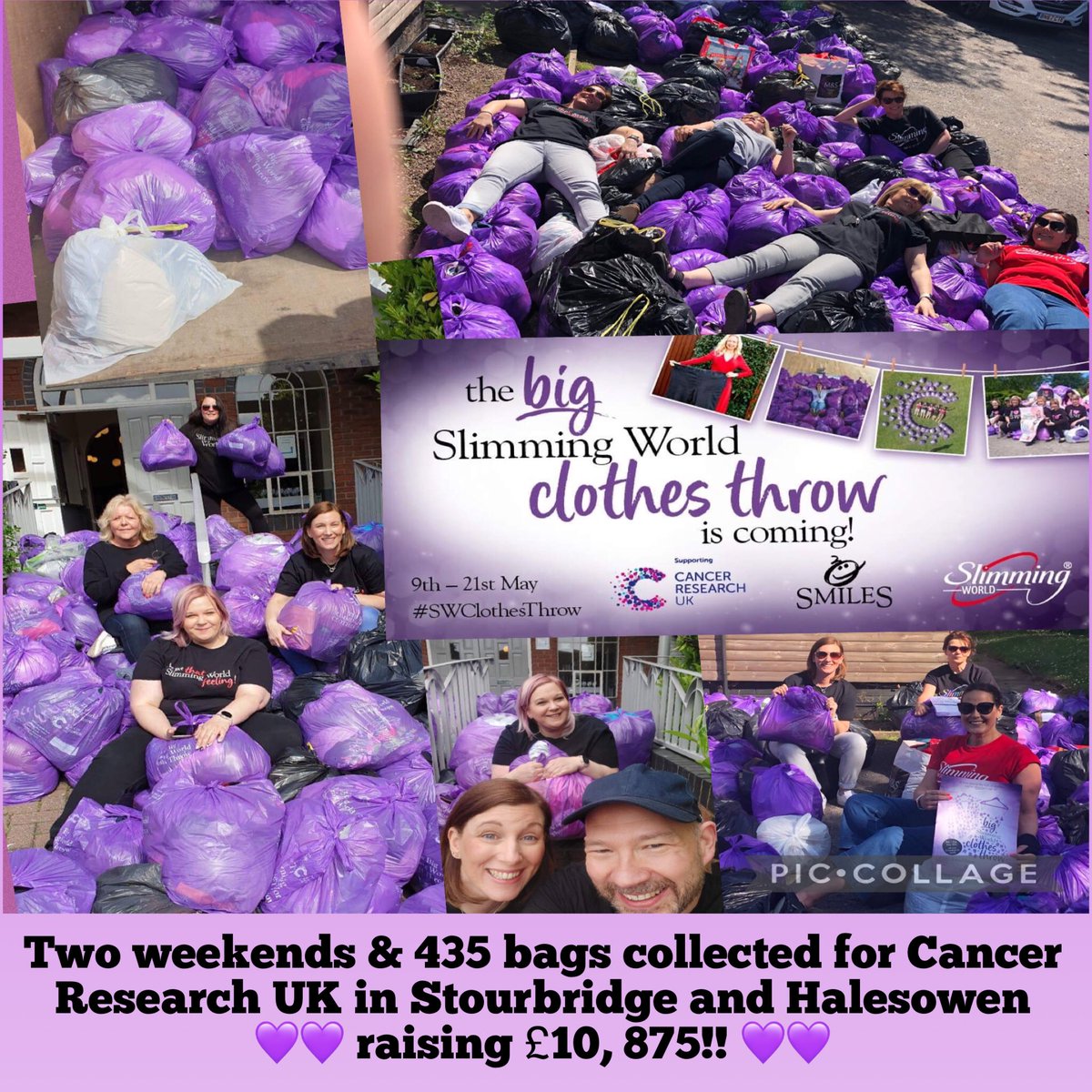 Thank you to everyone who donated to this fabulous cause &amp; our amazing <a href="/SlimmingWorld/">Slimming World</a> members in #stourbridge &amp; #halesowen. 435 bags of unwanted &amp; slimmed out of clothes collected &amp; £10,875 raised for <a href="/CR_UK/">Cancer Research UK</a> #SWClothesThrow <a href="/StourbridgeNews/">Stourbridge News</a> <a href="/ExpressandStar/">Express & Star</a> <a href="/birmingham_live/">Birmingham Live</a>