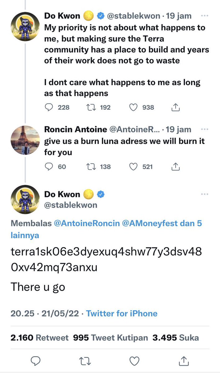 nftmcap's tweet photo. #LUNA BURN Update: 10 Hours after Do Kwon posted a burn address we have BURNED 95.11M LUNA 

$11,300+ worth of Luna is burned from just only 422 transactions. Luna being burned by the community
#lunaburn 

Burn Address
👇👇👇
terra105gekl70t6xh2xdfzgujz723m6s7v7yfzz3q72 https://t.co/Y8g8nY3Lnd