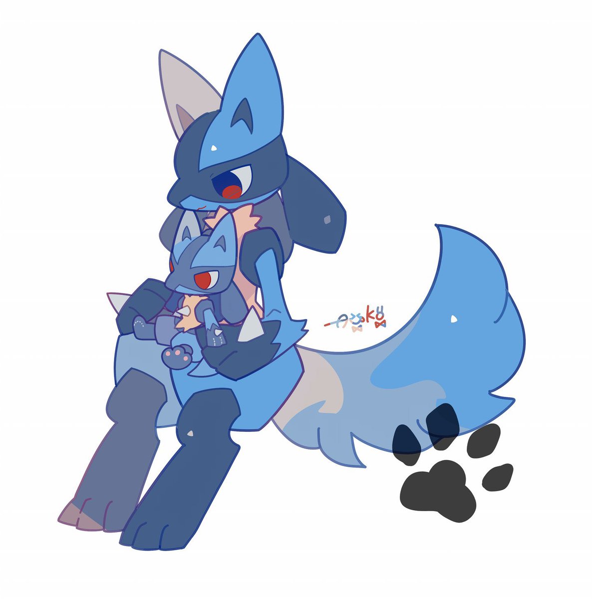 lucario pokemon (creature) sitting wolf boy furry red eyes spikes yellow fur  illustration images