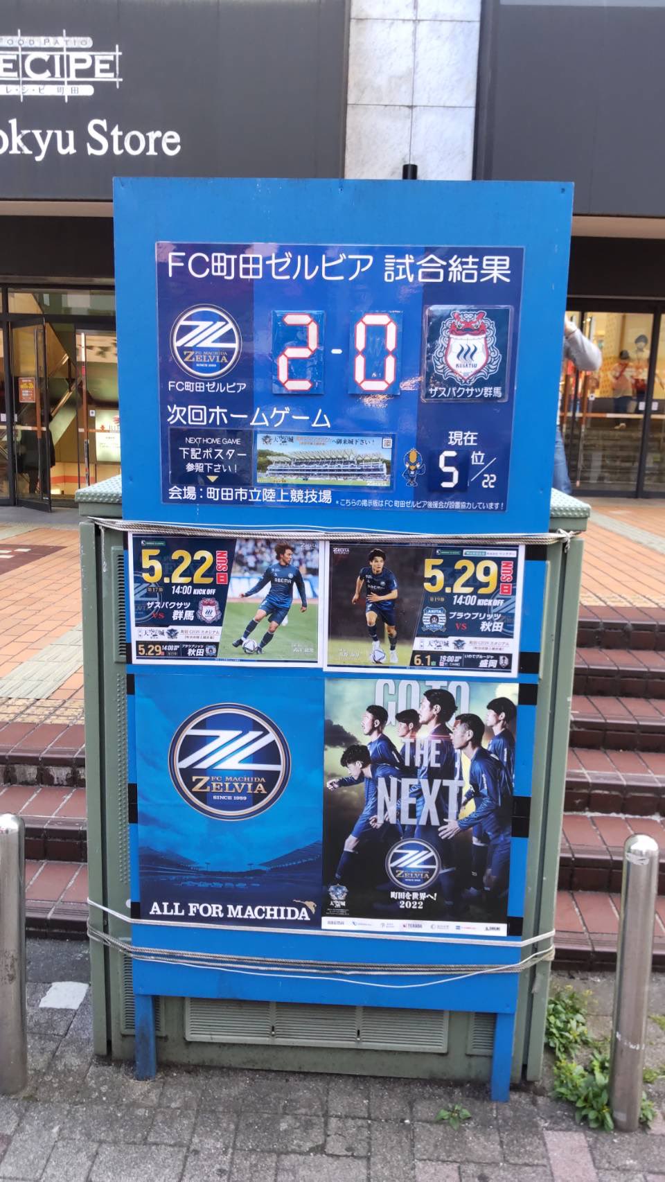 町田駅前 Fc町田ゼルビア掲示板 0702仙台 町田駅前 ゼルビア掲示板 試合結果ボード 更新 0522群馬 町田群馬 町田2 0群馬 佐野海舟選手とドゥドゥ選手のw今季初ゴールで快勝 順位も5位にup 来週日曜もホーム戦だ Zelvia 町田 T Co