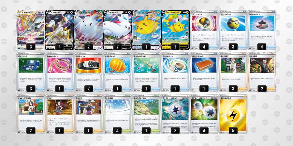 ふとし Bouken215 おっしゃる通りv対面の場合は弱点 以外2回の攻撃回数が必要になります デッキや盤面 相手の思考時間などから地味に動きが変わることがありますが 基本的な手順としてはアルセウスでエネをばら撒き 180 100のダメージをコンスタントに