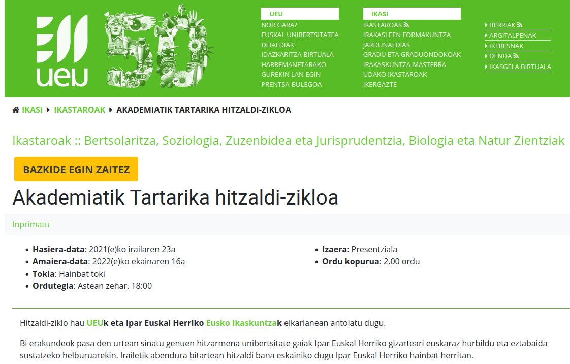 Zein ederra den #elkarrekin aritzea.
Poz-pozik gaude elkarrekin antolatu dugun 'tartarika' hitzaldi-zikloarekin

@EguzkiUrteaga @Kanaldude @gureirratia @ueu_orokorra
ueu.eus/ikasi/ikastaro…