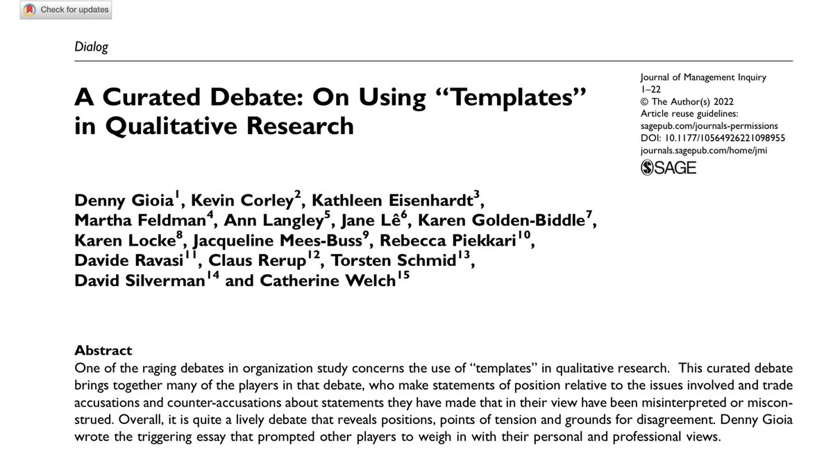 LorenzoSkade's tweet photo. “Do you like a good little academic fight?“ Denny Gioa  continues the dialog on “Templates in qualitative research“ and invited some of the most expert qualitative researchers of our field to share their view  https://t.co/XELlRo176m https://t.co/wv5jsY9VJl