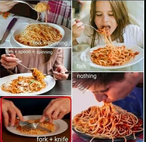 JoeWBowles's tweet photo. What kind of spaghetti eater are you? https://t.co/ALIKXk0Prv