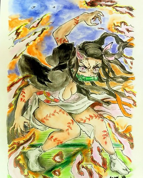 t.kouji0114さんがTwitterに投稿した竈門禰豆子(鬼滅の刃)のイラスト。
