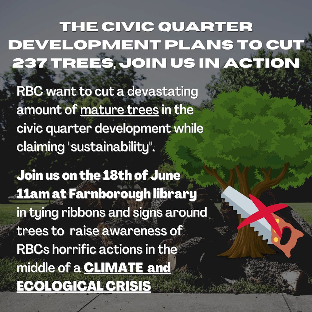 rally_rewild's tweet image. A devastating tree cutting is planned to take place in the new Farnborough civic quarter plans

Join us and others on the 18th of Junes 11am at Farnborough library to take action and protect our beloved trees‼️

#ProtectOurTrees #ClimateCrisis #ClimateAction #BiodiversityDay