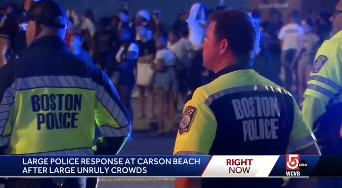 Jennifer_Eagan's tweet photo. More than a thousand young people were dispersed by @MassStatePolice after fights broke out last night at Carson Beach in South #Boston last night. @tedwayman has a live report on the EyeOpener this morning. #WCVB https://t.co/0zxJWPL8AS