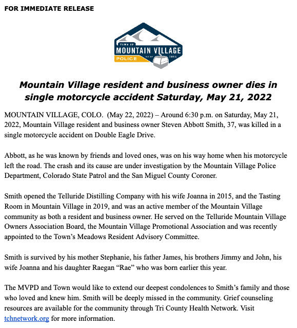 Town of Mountain Village Police Dept on Twitter "Around 630 p.m. on