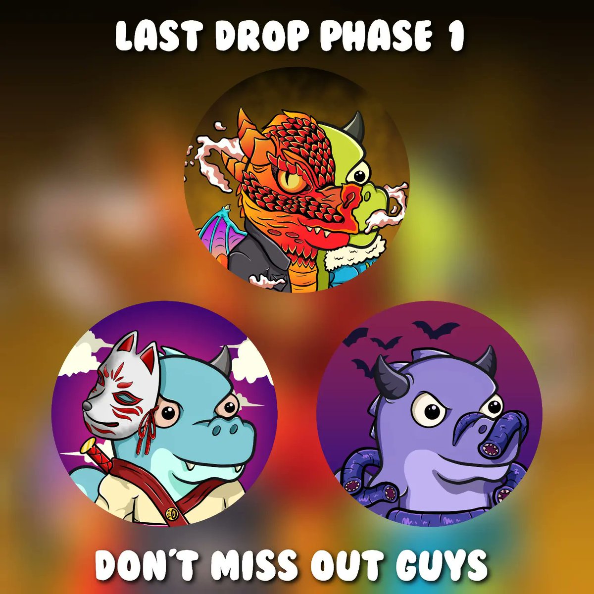 LAST DROP PHASE 1 🔥🔥🔥🔥

- DinoStrike 48 : half dragon 0.0056 ETH
- DinoStrike 49 : Dino Japanese mask 0.0054 ETH
- DinoStrike 50 : Alaskan worm parasite 0.0053 ETH 

#NFTs
 #NFTdrop
#NFTCommumity #nftcollector #NFTsales #NFTsold #NFTs
