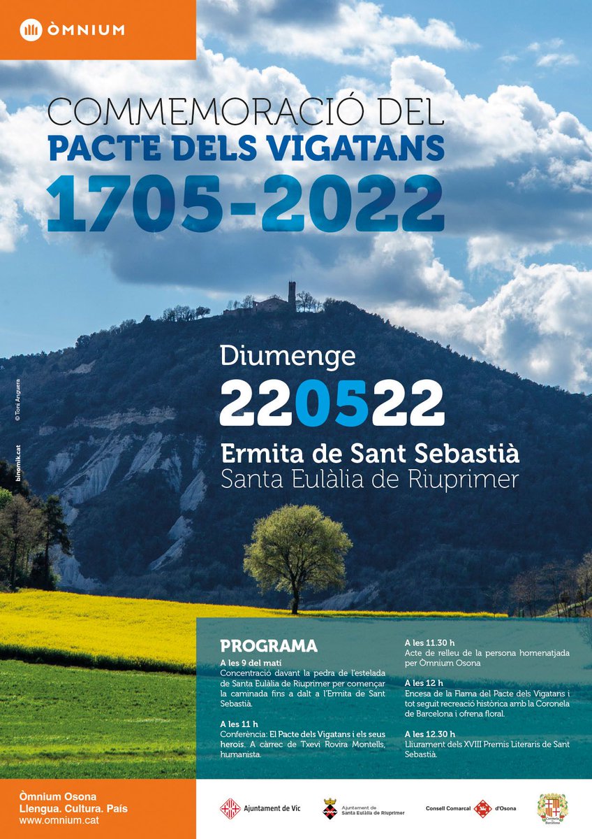 margaridafeliu's tweet photo. Aquest mati representant al @CCOsona a la commemoració #Pactedelsvigatans de 1705 
Txevi Rovira ha explicat els fets històrics, i Òmnium Osona ha donat a conèixer el nou homenatjat d'aquest any Toni 'xato' Anguera. @Aj_Riuprimer @OmniumOsona https://t.co/iXfCJhFGpS