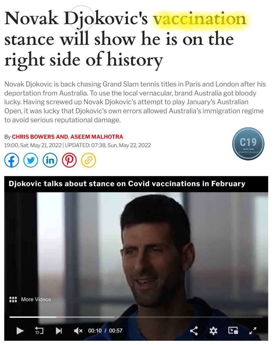 P_McCulloughMD's tweet photo. Novak's steel resolve physically and mentally despite hubris.  Never will risk heart damage or blood clots.  Doesn't protect anyway so why would he ever risk his health and tennis game on foreign genetic code and installation of a pathogenic Wuhan Spike protein?  Stay strong!💪 https://t.co/cblnwCZ3ZA