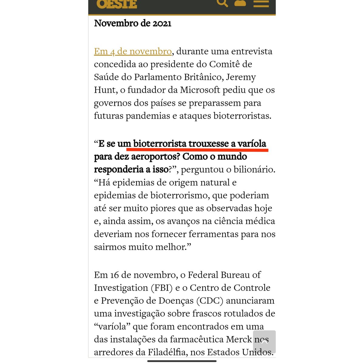 fenixb22's tweet photo. Bill Gates ‘previu’ a pandemia de coronavírus, contribuiu com o desenvolvimento de vacinas e agora alerta para o perigo da varíola

🤔🤔🤔🤔🧐🧐 https://t.co/lnG5wzZa8p
