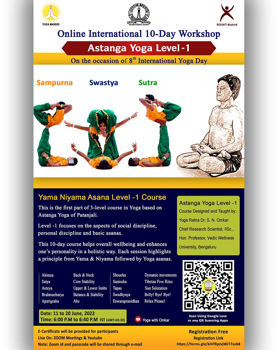 iiitn_yogasala's tweet photo. Block your calender🙏🏼

Webinar alert!!!!
Online International 10 – Day Workshop on “Astanga Yoga Level-1” is going to be organized by RGUKT – A.P., Nuzvid in association with IISc., &amp; Yoga Mandir, Banglore

Registration link:
https://t.co/UEOfmV13sO https://t.co/CvWICm2c5T